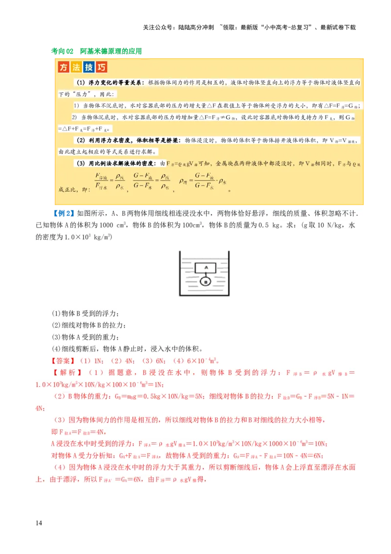 专题11浮力（3考点+8考向）（讲义）（解析版）_02中考总复习（2026版更新中）_04-物理-中考总复习_2024年中考复习资料_一轮复习_配套讲义（原卷版+解析版）