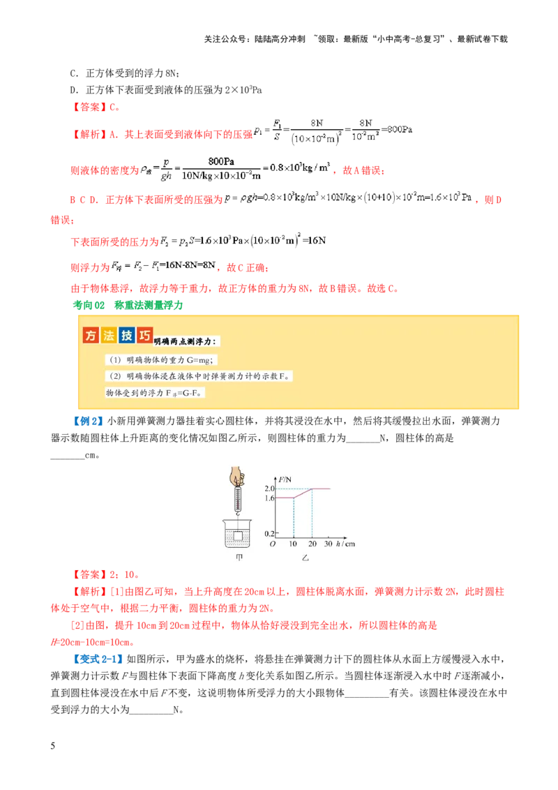 专题11浮力（3考点+8考向）（讲义）（解析版）_02中考总复习（2026版更新中）_04-物理-中考总复习_2024年中考复习资料_一轮复习_配套讲义（原卷版+解析版）