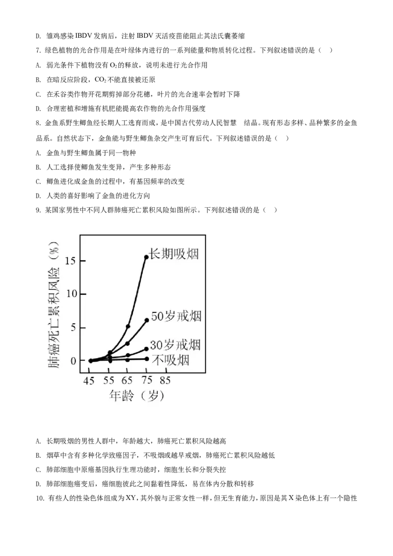 2021年湖南高考生物（新高考）（原卷版）_全国卷+地方卷_6.生物_1.生物高考真题试卷_2021年高考-生物_2021年新高考湖南生物_A4Word版