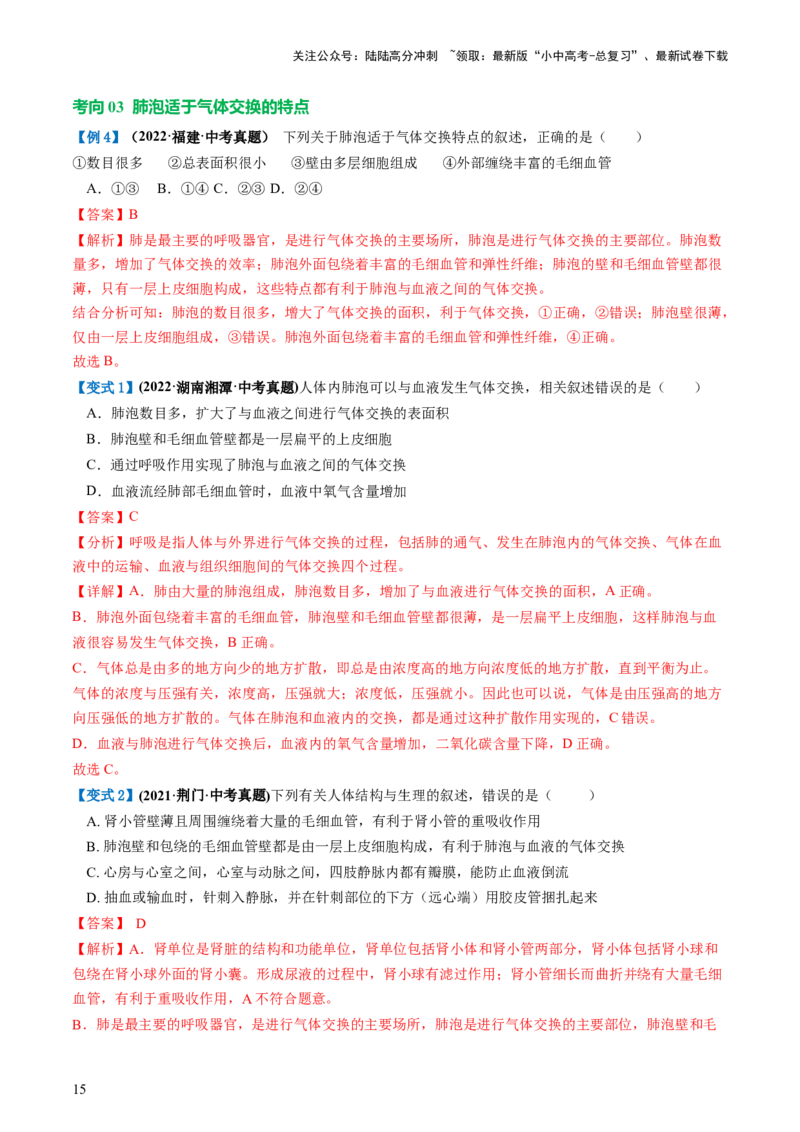 专题11人体的呼吸（讲义）（解析版）_02中考总复习（2026版更新中）_08-生物-中考总复习_2024年中考复习资料_一轮复习_❤2024年中考生物一轮复习讲练测（全国通用）_讲义