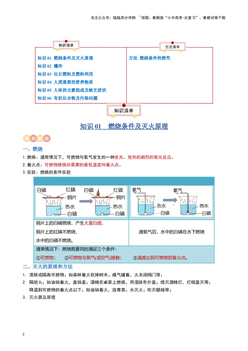 专题10燃料及其应用&nbsp;化学与生活（原卷版）_02中考总复习（2026版更新中）_05-化学-中考总复习_2024年中考复习资料_一轮复习资料_完口袋书2024年中考化学一轮复习知识清单