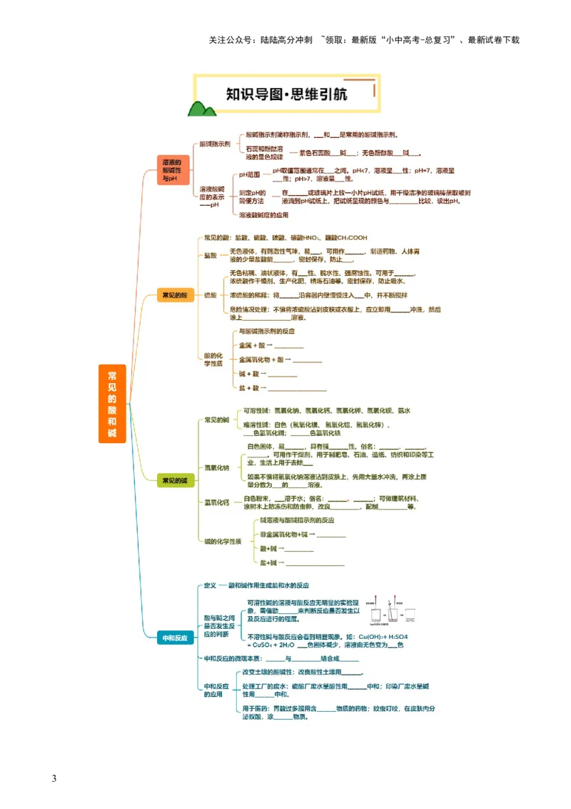 专题09常见的酸和碱（讲义）（原卷版）_02中考总复习（2026版更新中）_05-化学-中考总复习_2025年中考复习资料_2025中考化学一轮复习讲义+课件_讲义_专题09常见的酸和碱（讲义）