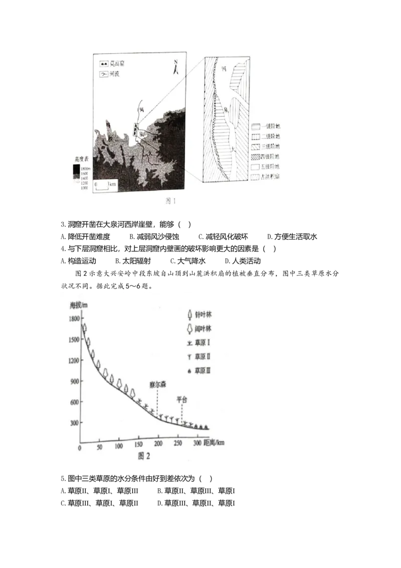 2021年高考真题地理（山东卷）（原卷版）_全国卷+地方卷_8.地理_1.地理高考真题试卷_2008-2020年_地方卷_山东高考地理08-21_山东高考地理_A4版