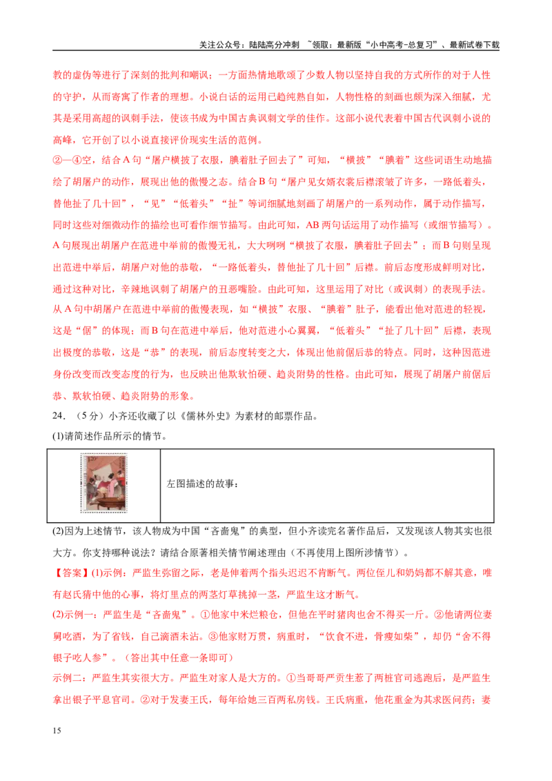 专题11《儒林外史》-2025年中考语文名著导读分层闯关训练（解析版）_02中考总复习（2026版更新中）_01-语文-中考总复习_2025年中考资料_2025年中考语文名著导读分层闯关训练