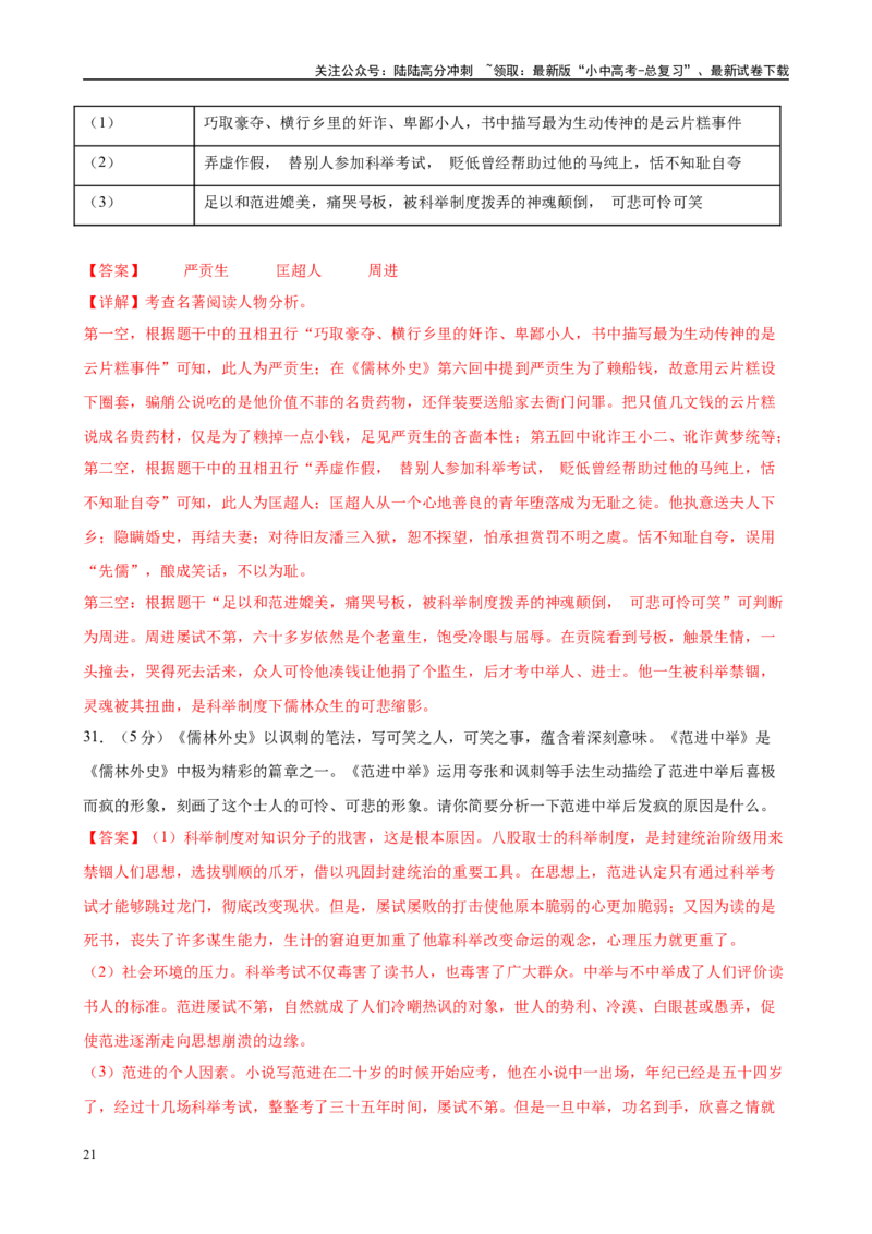 专题11《儒林外史》-2025年中考语文名著导读分层闯关训练（解析版）_02中考总复习（2026版更新中）_01-语文-中考总复习_2025年中考资料_2025年中考语文名著导读分层闯关训练