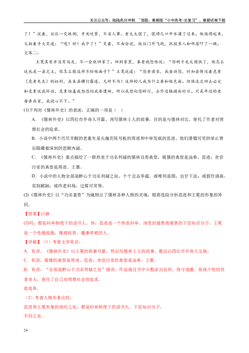专题11《儒林外史》-2025年中考语文名著导读分层闯关训练（解析版）_02中考总复习（2026版更新中）_01-语文-中考总复习_2025年中考资料_2025年中考语文名著导读分层闯关训练