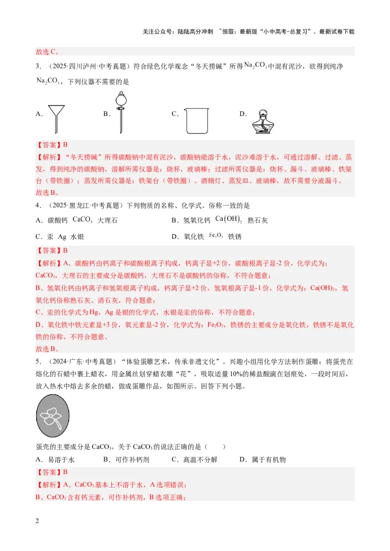 专题09盐和化肥（解析版）_02中考总复习（2026版更新中）_05-化学-中考总复习_2026年中考复习（更新中）_好题汇编三年（2023-2025）中考化学真题分类汇编（全国通用）