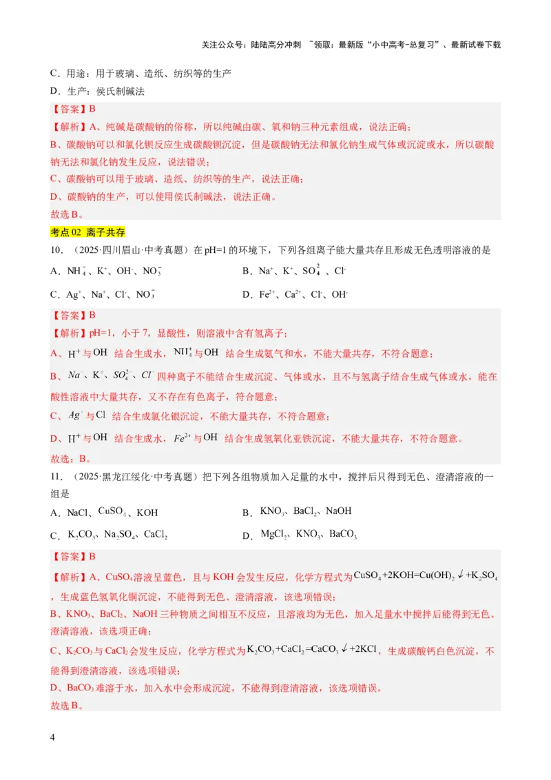专题09盐和化肥（解析版）_02中考总复习（2026版更新中）_05-化学-中考总复习_2026年中考复习（更新中）_好题汇编三年（2023-2025）中考化学真题分类汇编（全国通用）