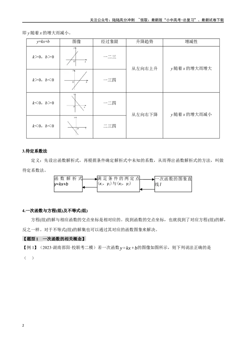 专题12一次函数的图像与性质十大题型（举一反三）（原卷版）_02中考总复习（2026版更新中）_02-数学-中考总复习_2024年中考复习资料_一轮复习资料