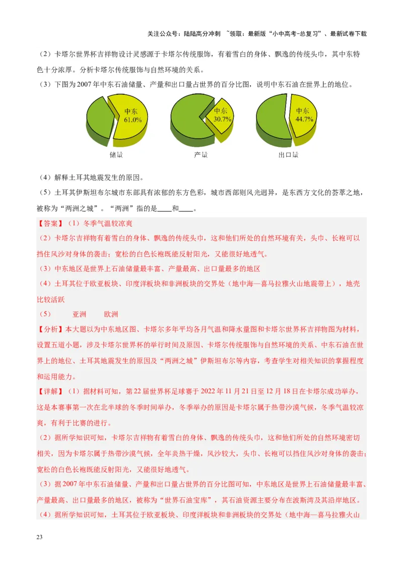 专题12中东与西亚（解析版）_02中考总复习（2026版更新中）_09-地理-中考总复习_2024年中考复习资料_专项复习资料_完三年（2021-2023）中考地理真题分项汇编（全国通用）_解析版