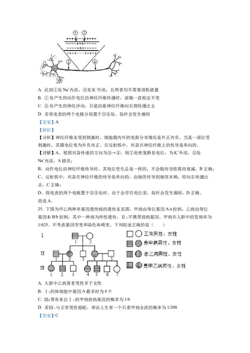 2022年6月新高考浙江生物高考真题（解析版）_全国卷+地方卷_6.生物_1.生物高考真题试卷_2022年高考-生物_2022年浙江卷-生物