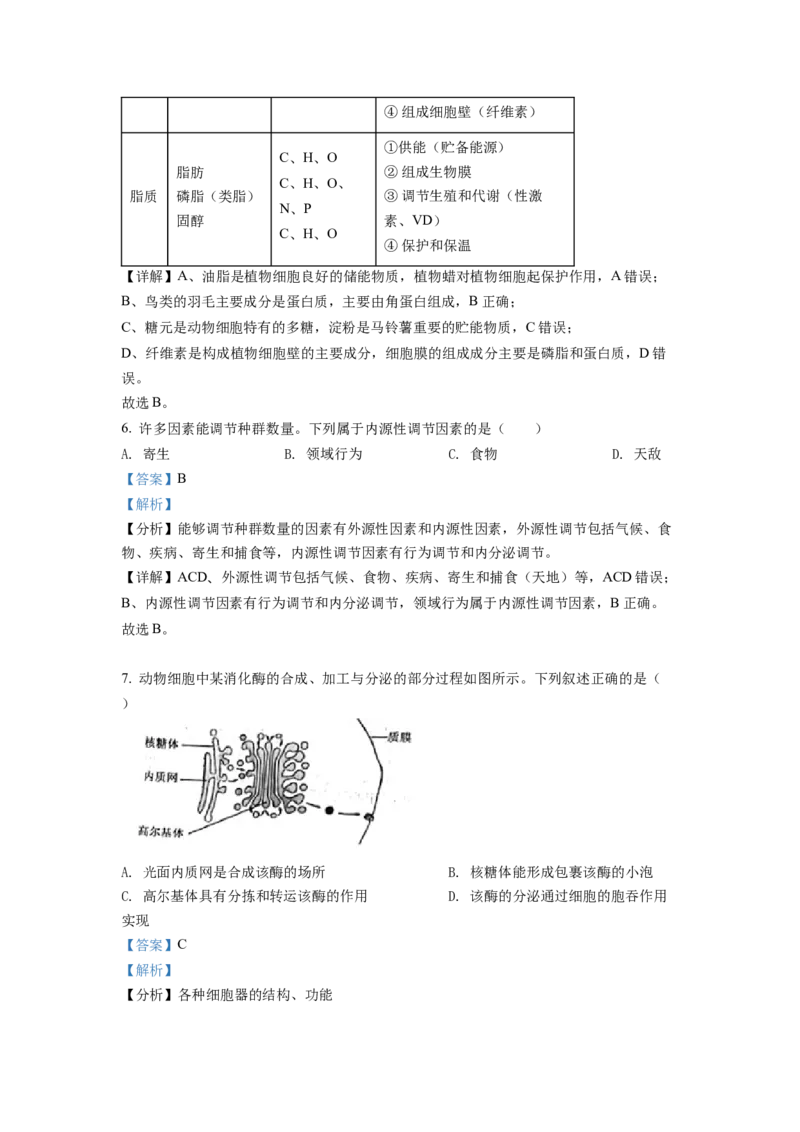 2022年6月新高考浙江生物高考真题（解析版）_全国卷+地方卷_6.生物_1.生物高考真题试卷_2022年高考-生物_2022年浙江卷-生物