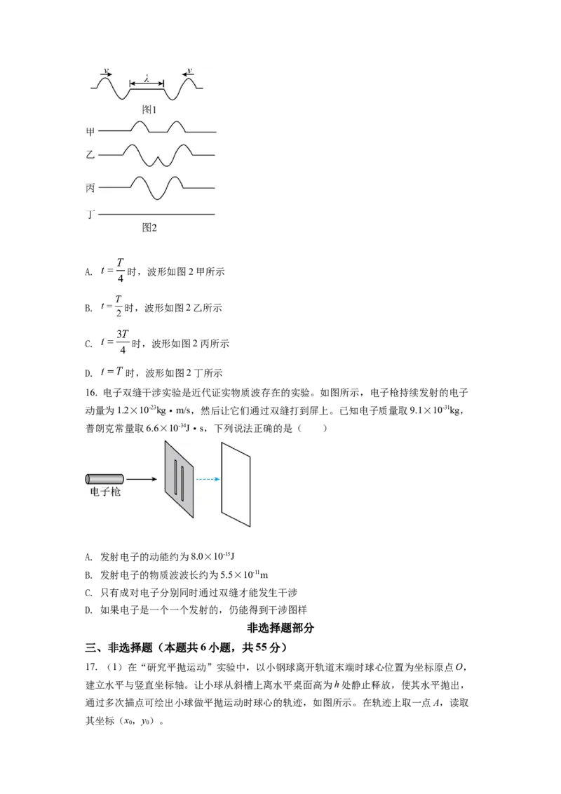 2022年1月浙江省普通高校招生选考科目考试物理试题2（原卷版）_全国卷+地方卷_4.物理_1.物理高考真题试卷_2022年高考-物理_2022年浙江卷-物理_2022浙江卷-1月份物理