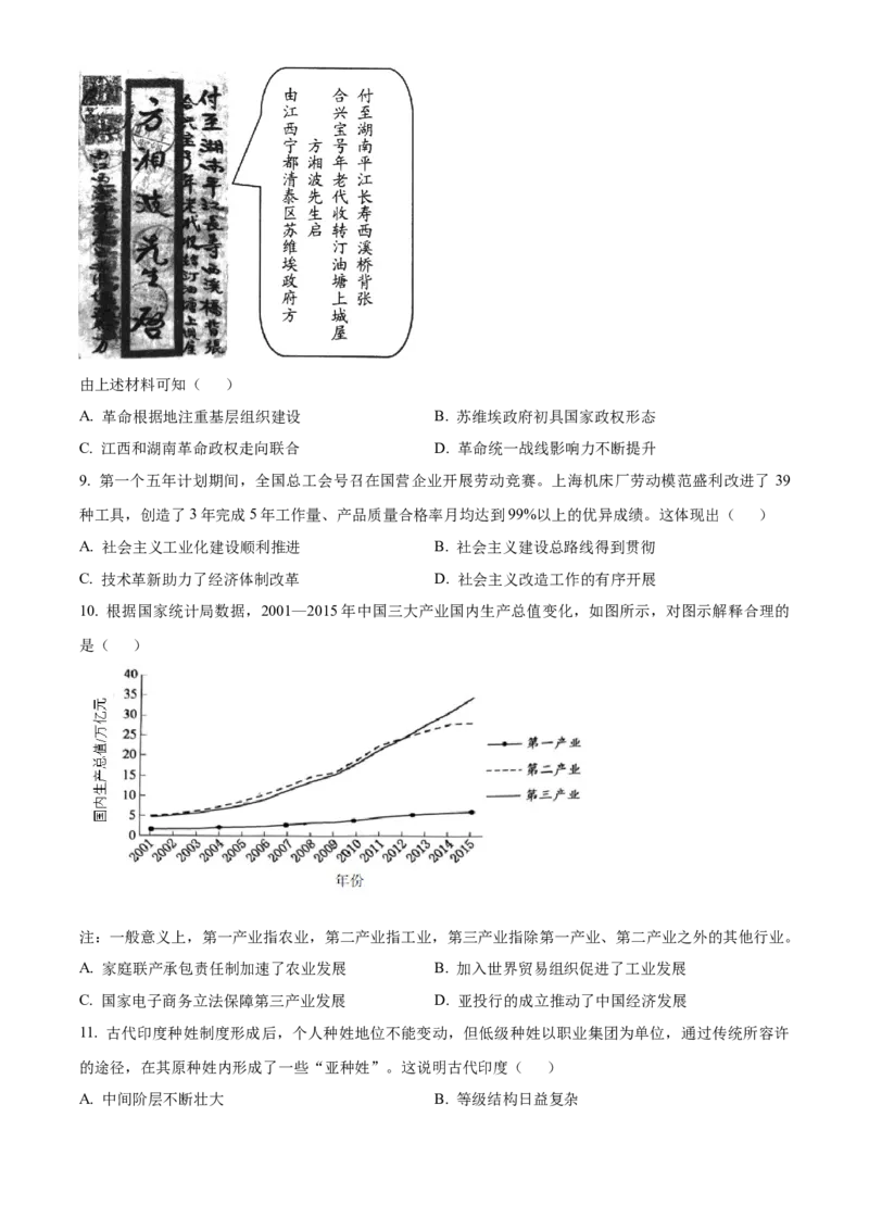 2023年高考历史真题（河北自主命题）（原卷版）_全国卷+地方卷_7.历史_1.历史高考真题试卷_2023年高考-历史_2023年河北自主命题