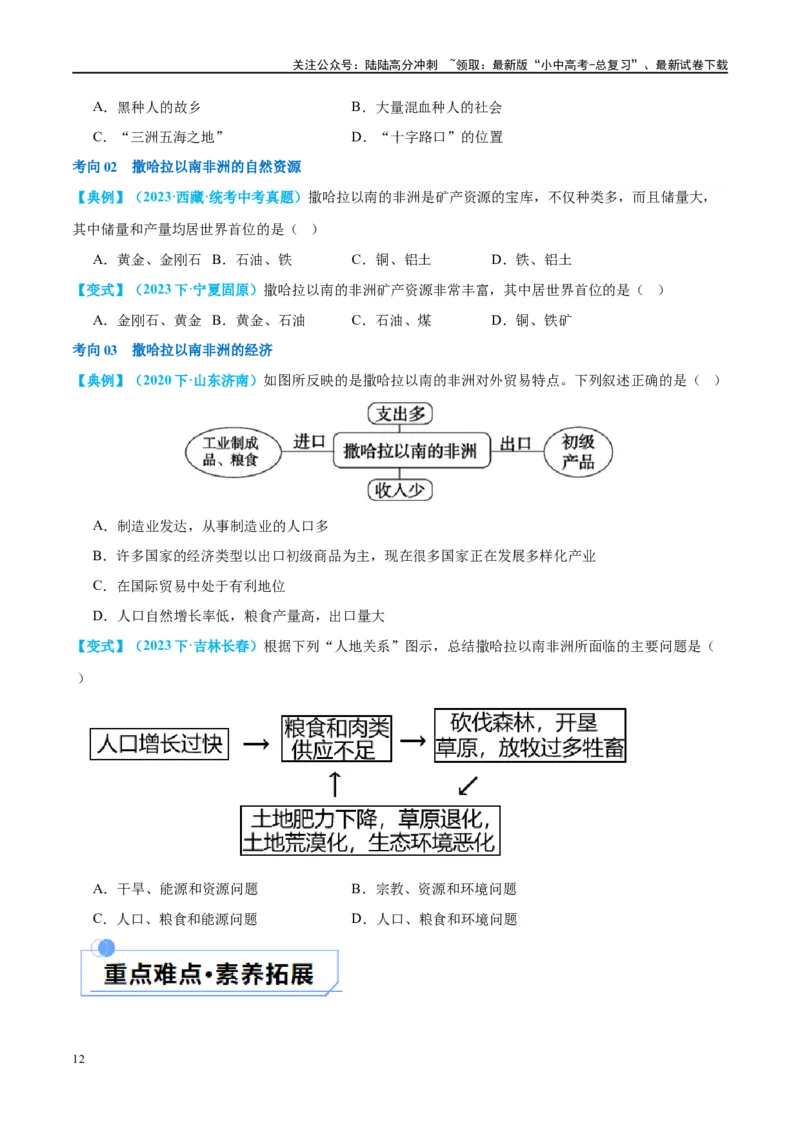 专题12撒哈拉以南的非洲和极地地区（讲义）（原卷版）_02中考总复习（2026版更新中）_09-地理-中考总复习_2024年中考复习资料_一轮复习_❤2024年中考地理一轮复习讲练测（全国通用）
