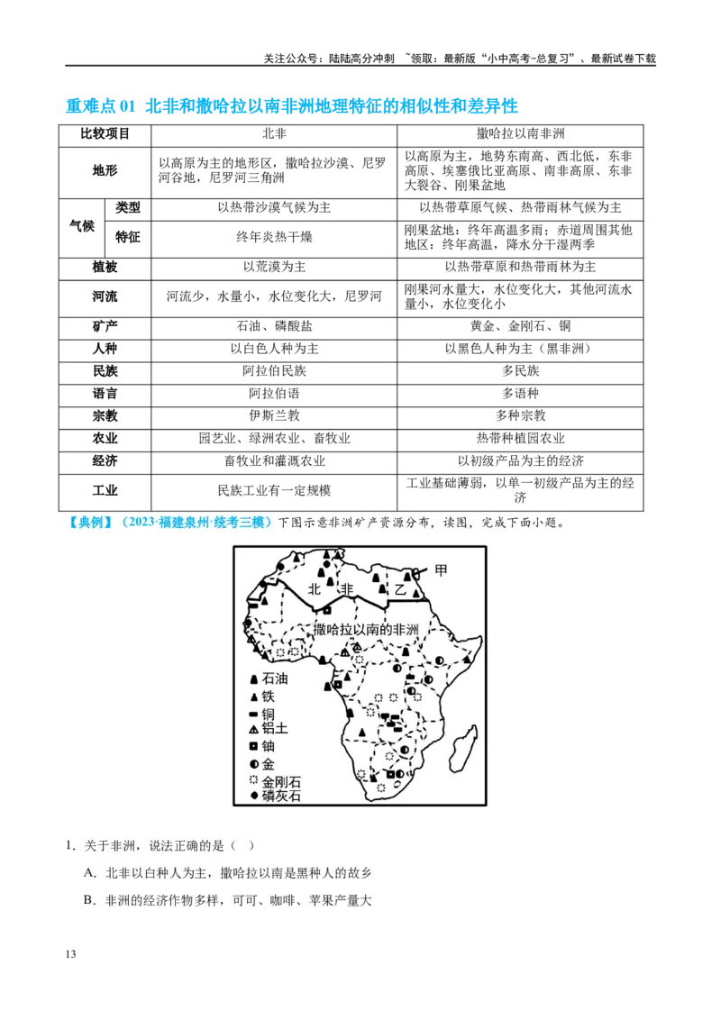 专题12撒哈拉以南的非洲和极地地区（讲义）（原卷版）_02中考总复习（2026版更新中）_09-地理-中考总复习_2024年中考复习资料_一轮复习_❤2024年中考地理一轮复习讲练测（全国通用）