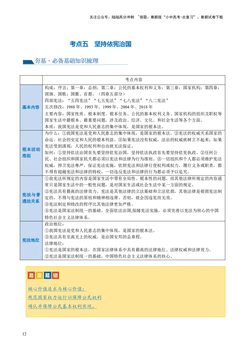 专题12坚持宪法至上（讲义）_02中考总复习（2026版更新中）_07-道法-中考总复习_2024年中考复习资料_一轮复习_2024年中考道德与法治一轮复习讲练测（全国通用）_配套讲义