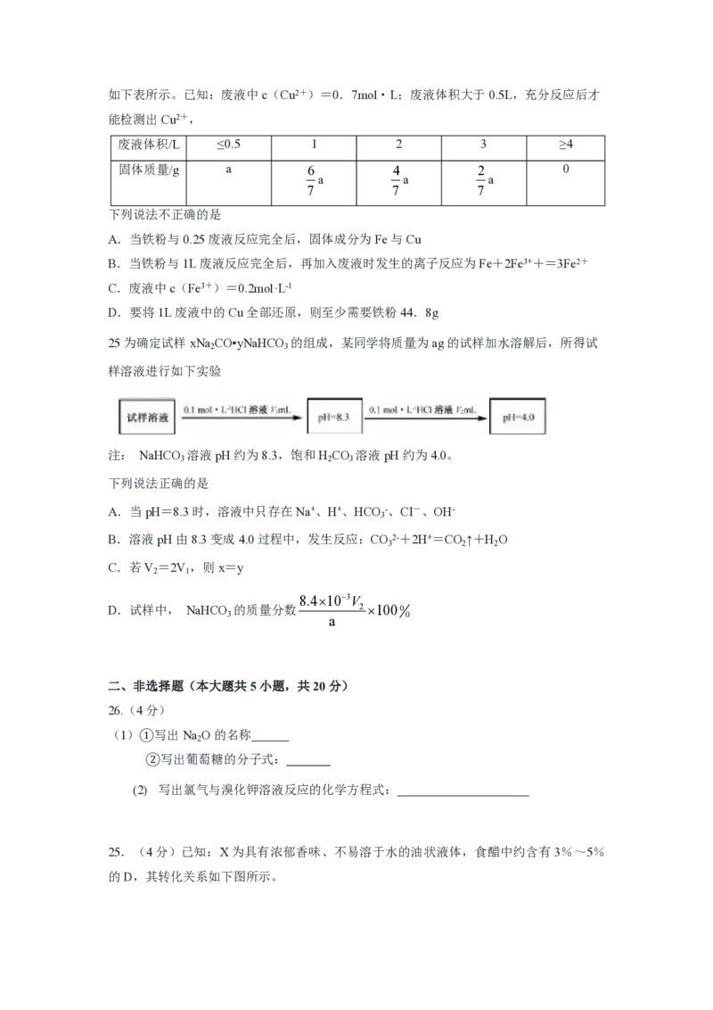 2019年浙江省高考化学1月（原卷版）_全国卷+地方卷_5.化学_1.化学高考真题试卷_2008-2020年_地方卷_浙江高考化学2008-2021_A4word版_PDF版（赠送）