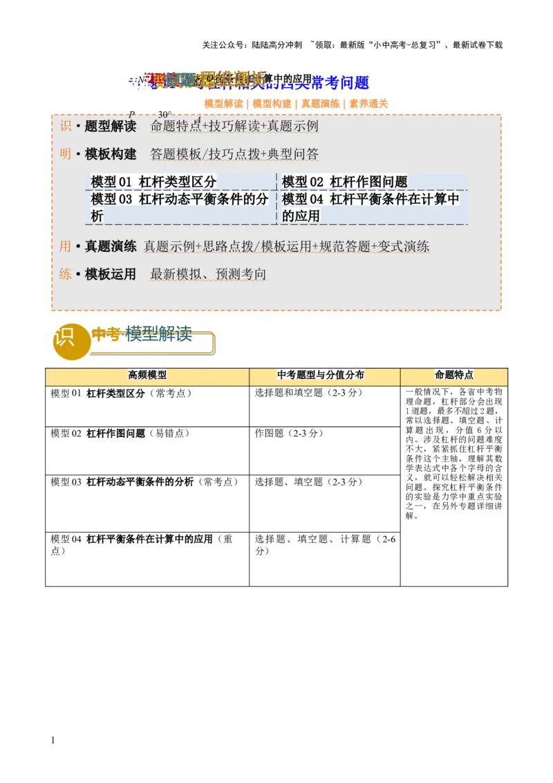 专题11与杠杆相关的四类常考问题（原卷版）_02中考总复习（2026版更新中）_04-物理-中考总复习_2025年中考复习资料_2025年中考物理答题方法模板
