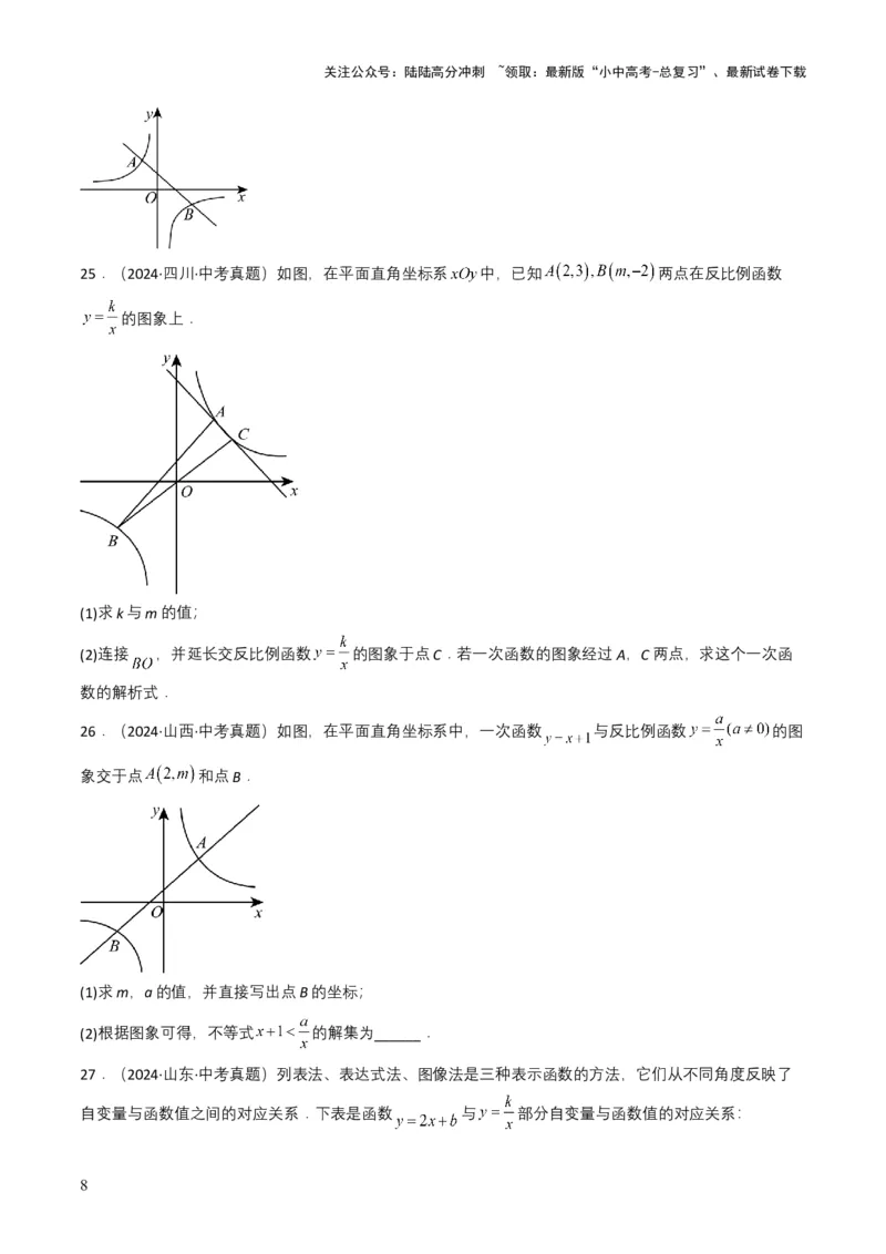 专题11反比例函数（原卷版）_02中考总复习（2026版更新中）_02-数学-中考总复习_2025中考复习资料_备战2025年中考数学真题题源解密（全国通用）