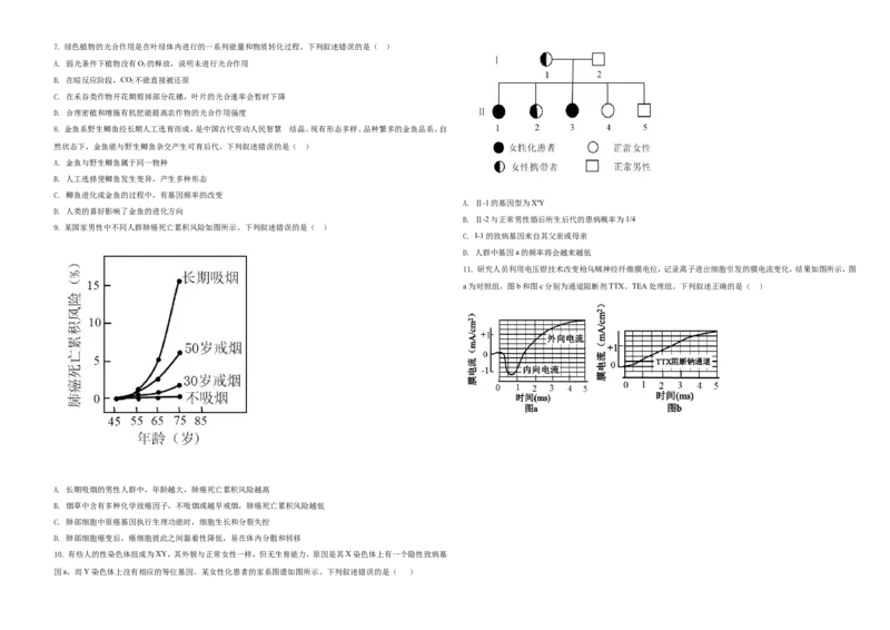2021年湖南高考生物（新高考）（原卷版）_全国卷+地方卷_6.生物_1.生物高考真题试卷_2021年高考-生物_2021年新高考湖南生物_A3Word版