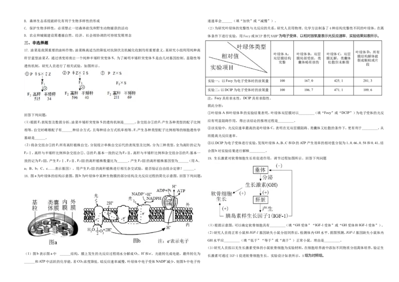 2021年湖南高考生物（新高考）（原卷版）_全国卷+地方卷_6.生物_1.生物高考真题试卷_2021年高考-生物_2021年新高考湖南生物_A3Word版
