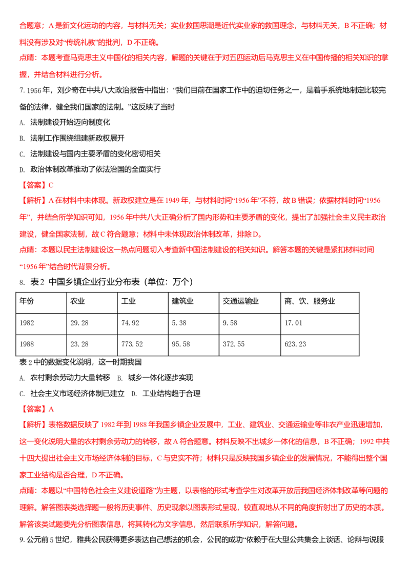 2018高考贵州卷文综历史试题及答案_全国卷+地方卷_7.历史_1.历史高考真题试卷_2008-2020年_地方卷_贵州高考历史08-20