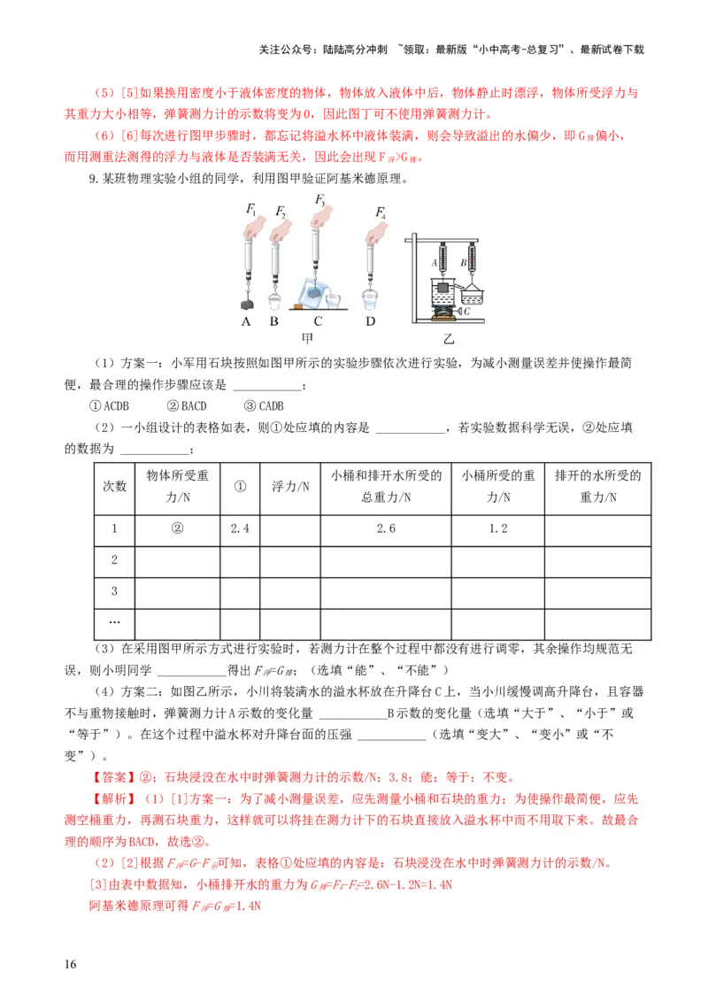 专题11浮力（7题型）（练习）（解析版）_02中考总复习（2026版更新中）_04-物理-中考总复习_2024年中考复习资料_一轮复习_课件+讲义+练习2024年中考物理一轮复习讲练测（全国通用）