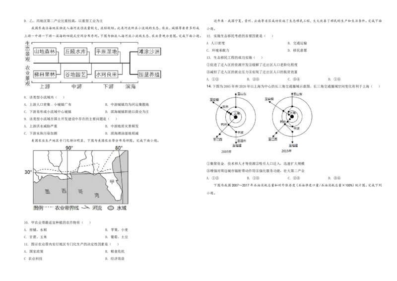 2021年6月浙江省普通高校招生选考科目考试地理试题（原卷版）_全国卷+地方卷_8.地理_1.地理高考真题试卷_2021年高考-地理_2021年浙江卷&mdash;地理（6月选考）_A3Word版