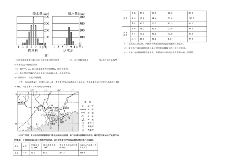2021年6月浙江省普通高校招生选考科目考试地理试题（原卷版）_全国卷+地方卷_8.地理_1.地理高考真题试卷_2021年高考-地理_2021年浙江卷&mdash;地理（6月选考）_A3Word版