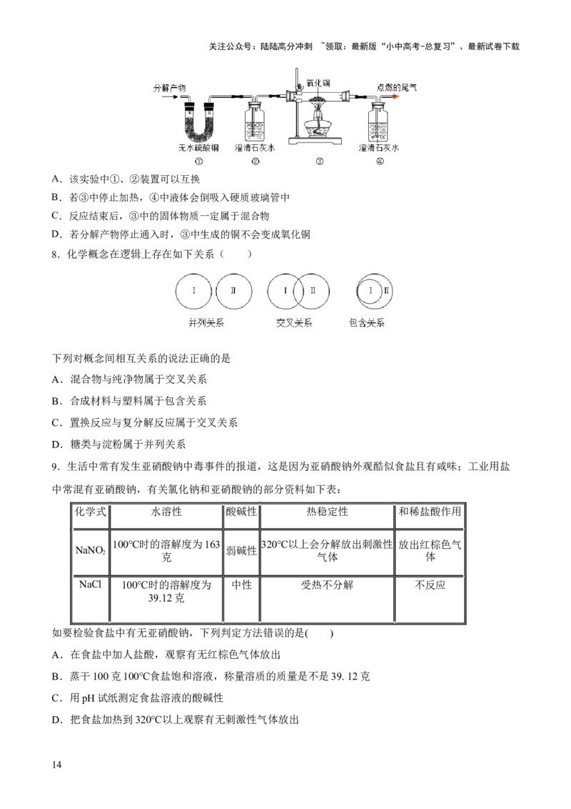 专题12化学与生活（练习）-2024年中考化学一轮复习讲练测（全国通用）（原卷版）_02中考总复习（2026版更新中）_05-化学-中考总复习_2024年中考复习资料_一轮复习资料