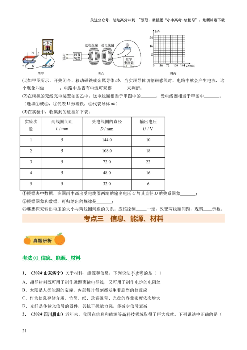 专题10家庭电路、电与磁、信息、能源、材料（讲练）（原卷版）_02中考总复习（2026版更新中）_04-物理-中考总复习_2025年中考复习资料_2025中考二轮课件ppt+讲义+练习物理_讲义+练习