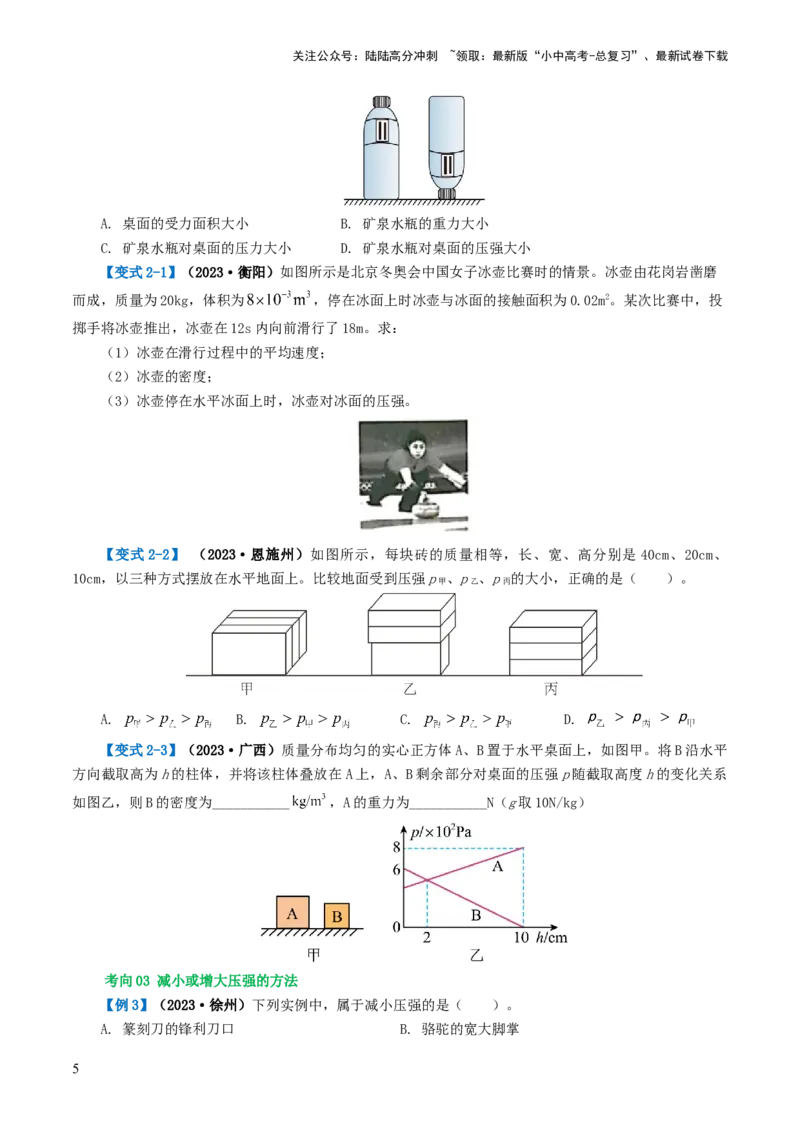 专题10压强（4考点+10考向）（讲义）（原卷版）_02中考总复习（2026版更新中）_04-物理-中考总复习_2024年中考复习资料_一轮复习_配套讲义（原卷版+解析版）