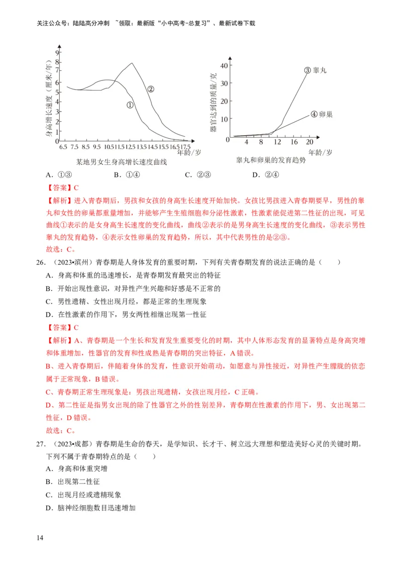 专题11人体生命活动的调节（解析版）_02中考总复习（2026版更新中）_08-生物-中考总复习_2024年中考复习资料_专项复习_备战2024年中考生物真题题源解密