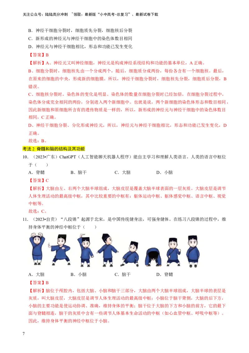 专题11人体生命活动的调节（解析版）_02中考总复习（2026版更新中）_08-生物-中考总复习_2024年中考复习资料_专项复习_备战2024年中考生物真题题源解密