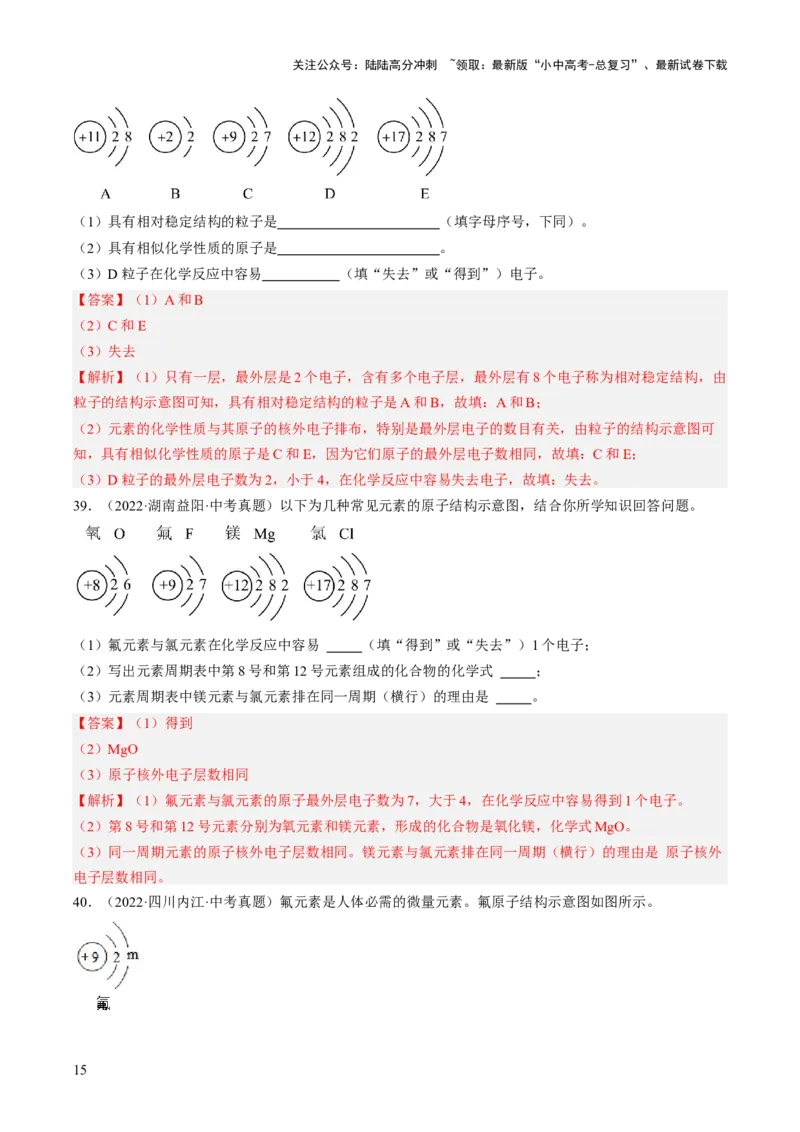 专题10物质的分类微粒构成物质（解析版）-好题汇编三年（2022-2024）中考化学真题分类汇编（全国通用）_02中考总复习（2026版更新中）_05-化学-中考总复习_2025年中考复习资料