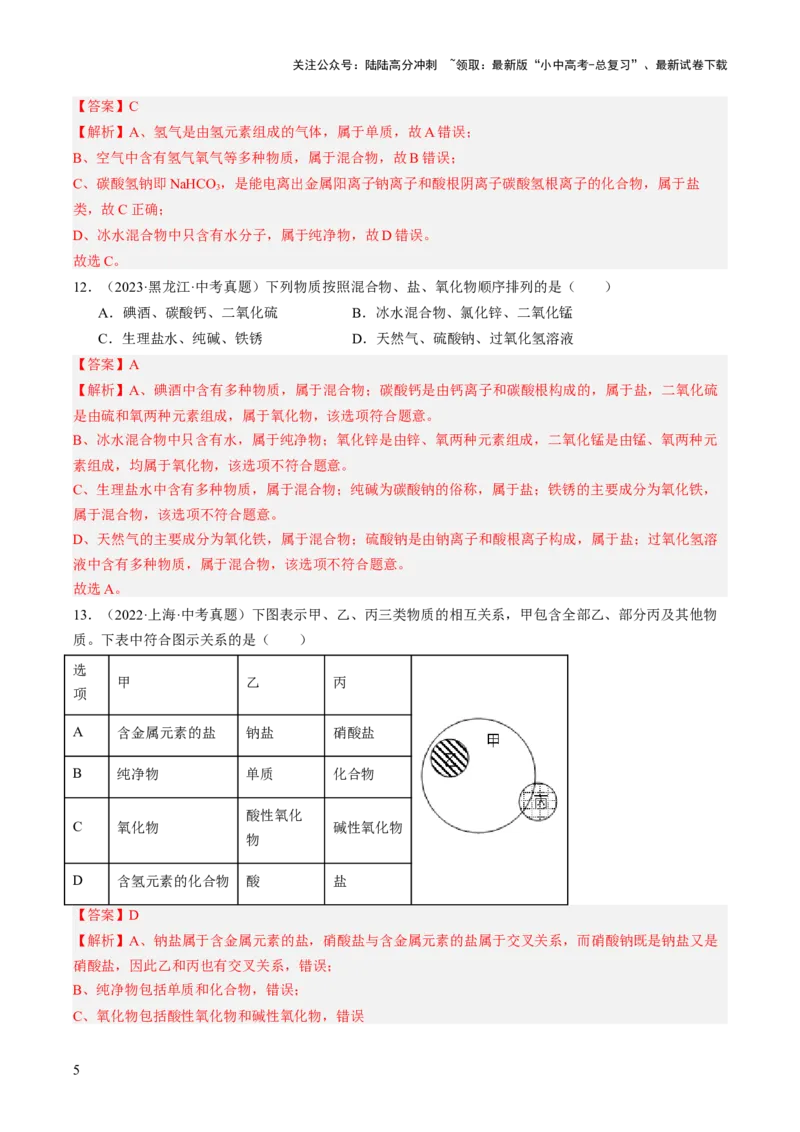 专题10物质的分类微粒构成物质（解析版）-好题汇编三年（2022-2024）中考化学真题分类汇编（全国通用）_02中考总复习（2026版更新中）_05-化学-中考总复习_2025年中考复习资料