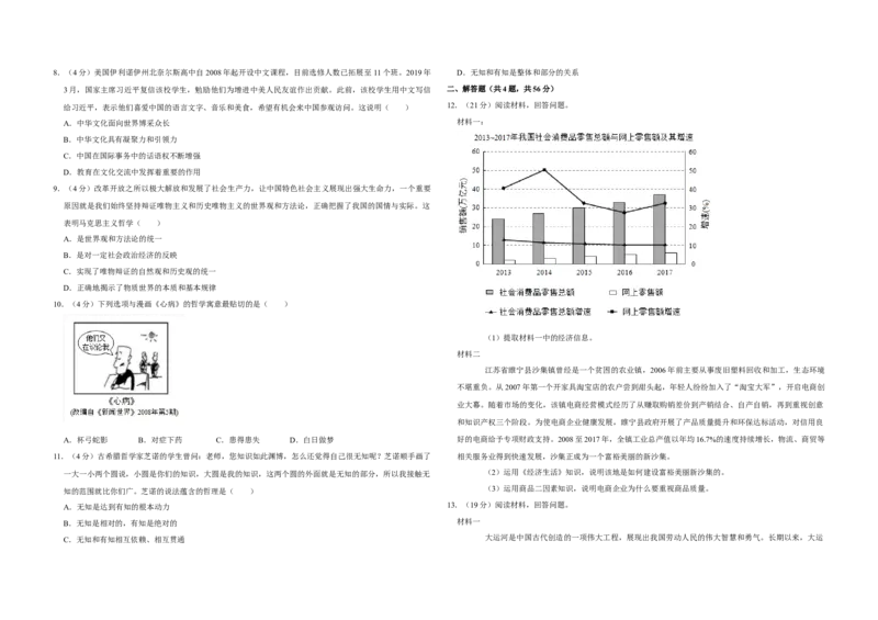 2019年天津市高考政治试卷_全国卷+地方卷_9.政治_1.政治高考真题试卷_2008-2020年_地方卷_天津高考政治08-21_A3word版