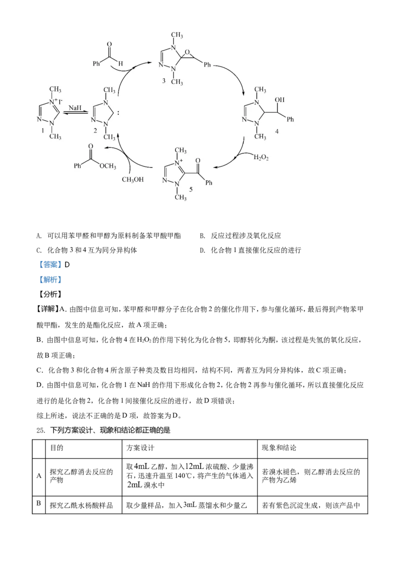 2021年6月浙江省普通高校招生选考化学试题（解析版）_全国卷+地方卷_5.化学_1.化学高考真题试卷_2021年高考-化学_2021年浙江卷&mdash;化学（6月选考）_A4Word版