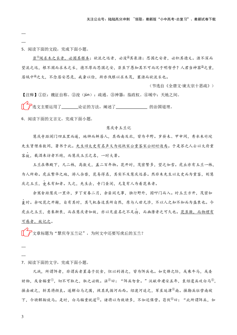 专题11：文言文阅读之写作手法(练习）原卷版_02中考总复习（2026版更新中）_01-语文-中考总复习_2026年中考复习（更新中）
