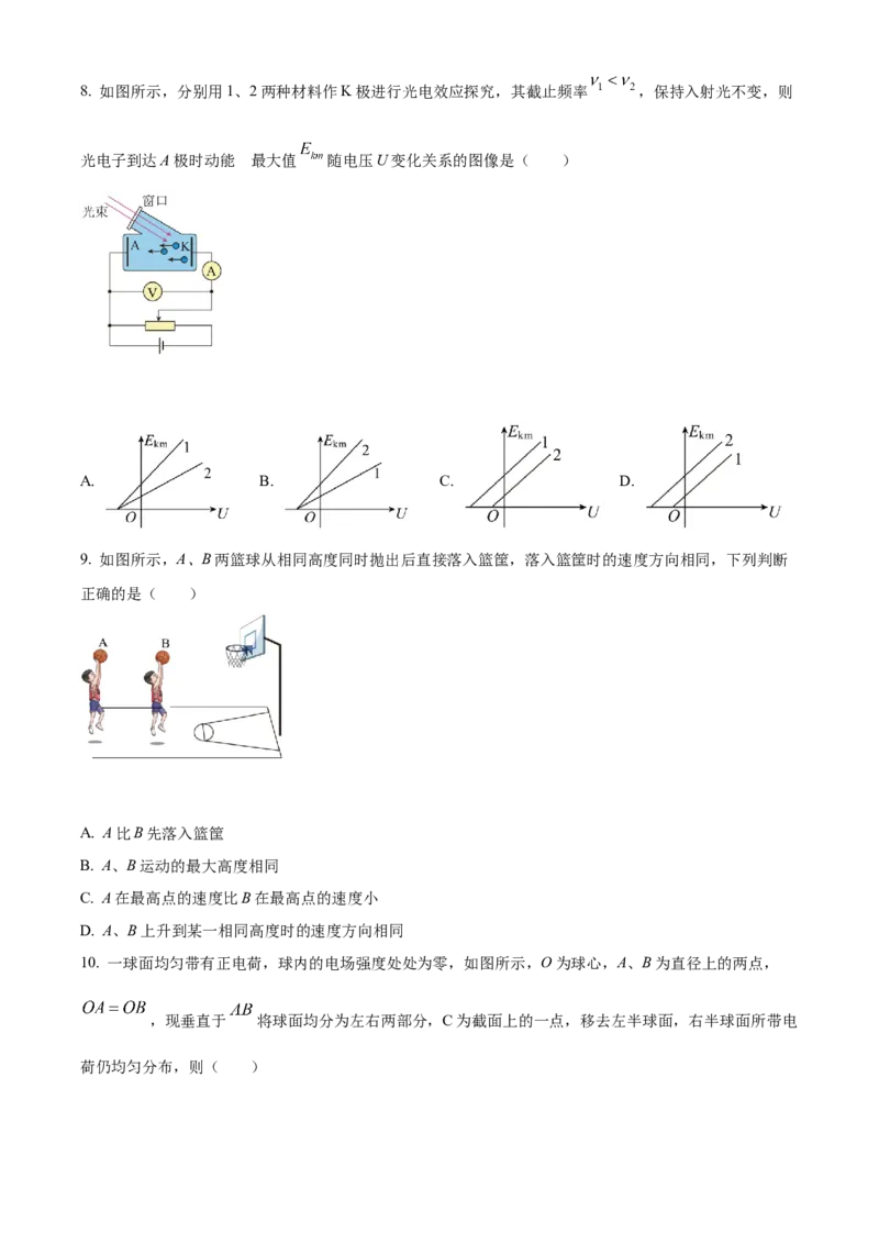2021年江苏省普通高中学业水平选择性考试物理试题（江苏新高考）（原卷版）_全国卷+地方卷_4.物理_1.物理高考真题试卷_2021年高考-物理_2021新高考江苏物理卷