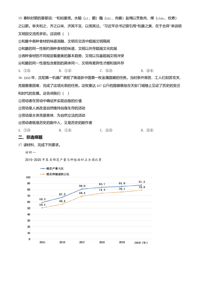 2021年辽宁省普通高等学校招生选择性考试思想政治试题（原卷版）_全国卷+地方卷_9.政治_1.政治高考真题试卷_2021年高考-政治_2021年新高考辽宁政治