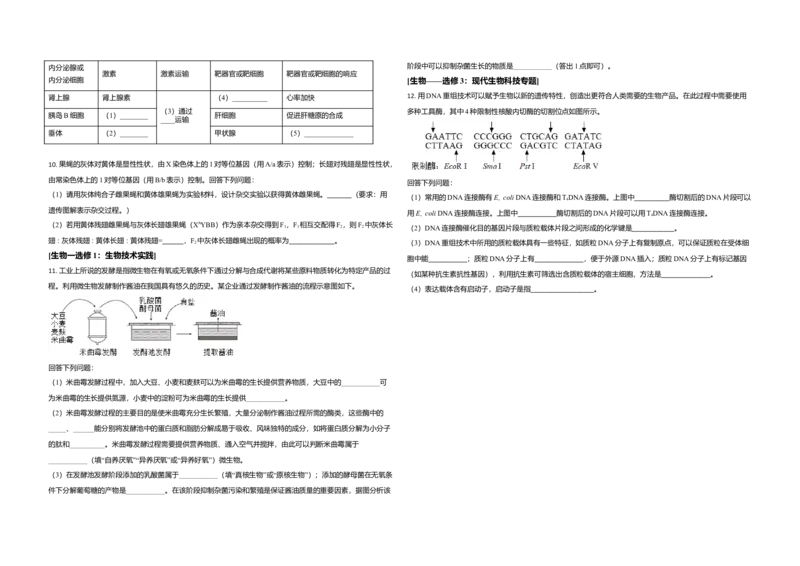 2021年全国统一高考生物试卷（新课标Ⅰ）（原卷版）_全国卷+地方卷_6.生物_1.生物高考真题试卷_2008-2020年_全国卷_全国统一高考生物（新课标ⅰ）08-21_A3word版