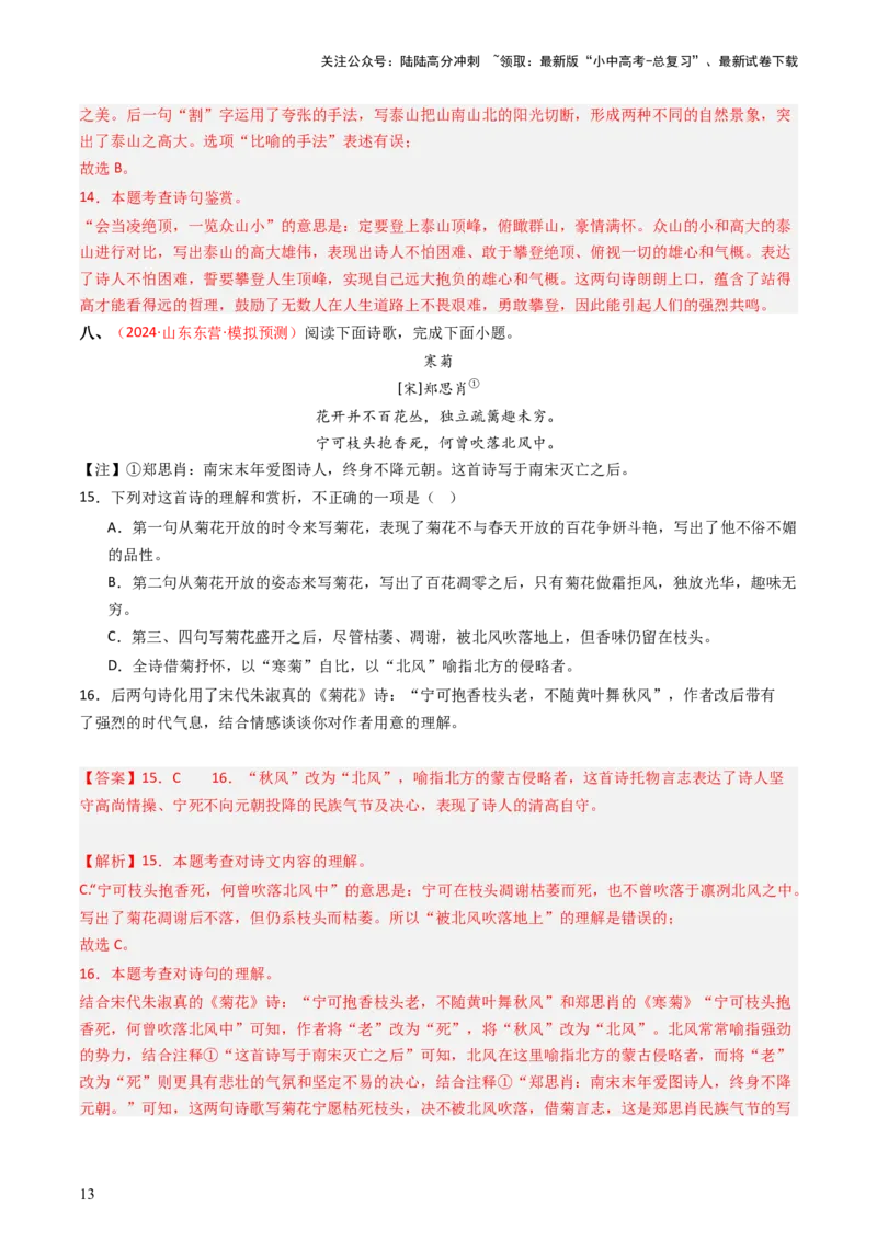 专题09：古诗词鉴赏之诗句赏析-备战2025年中考语文一轮复习古代诗歌阅读（全国通用）解析版_02中考总复习（2026版更新中）_01-语文-中考总复习_2025年中考资料_中考文言文专项