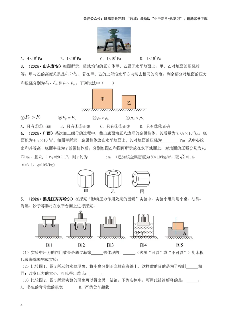 专题09压强（考情聚焦+中考新考法+真题透视4大考向+新题特训）（原卷版）_02中考总复习（2026版更新中）_04-物理-中考总复习_2025年中考复习资料