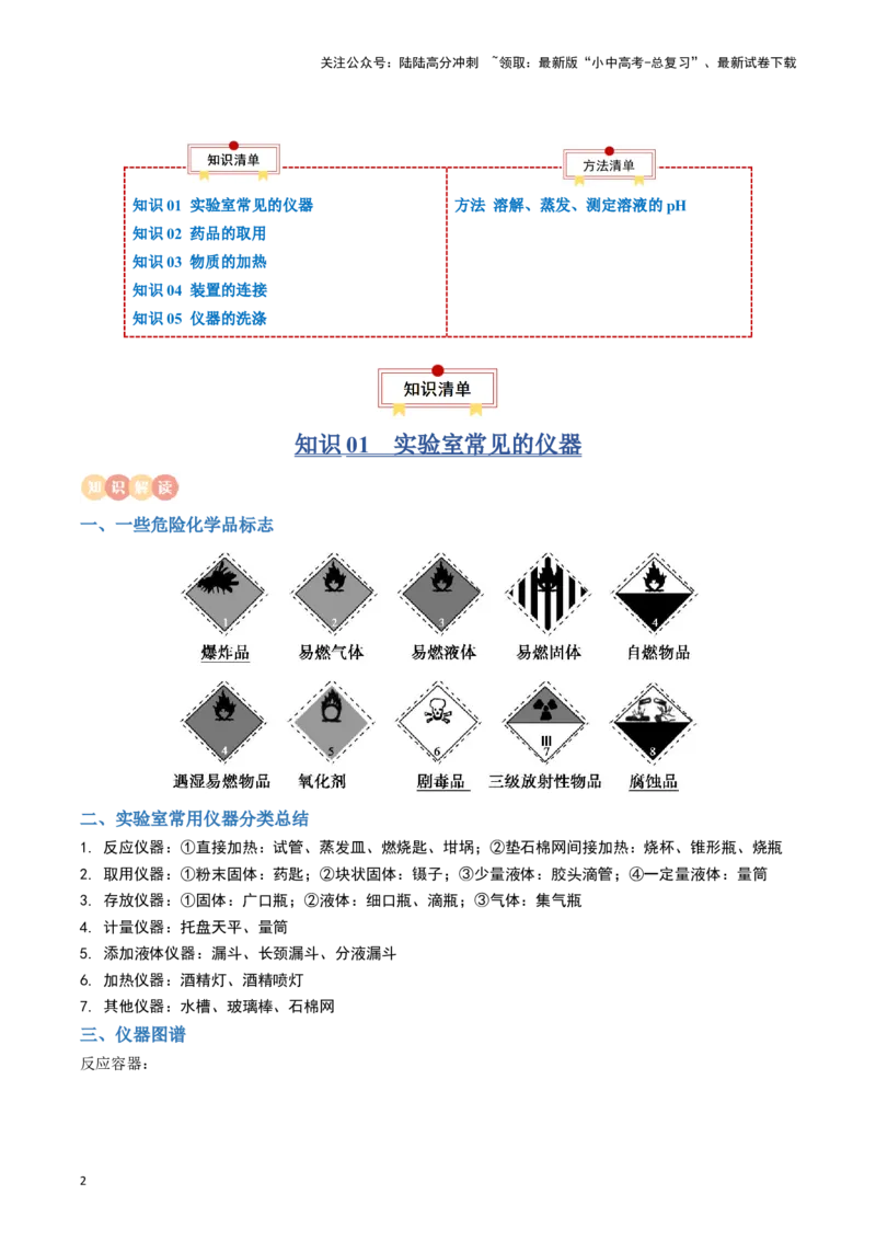 专题11常见仪器与基本实验操作（解析版）_02中考总复习（2026版更新中）_05-化学-中考总复习_2024年中考复习资料_一轮复习资料_完口袋书2024年中考化学一轮复习知识清单