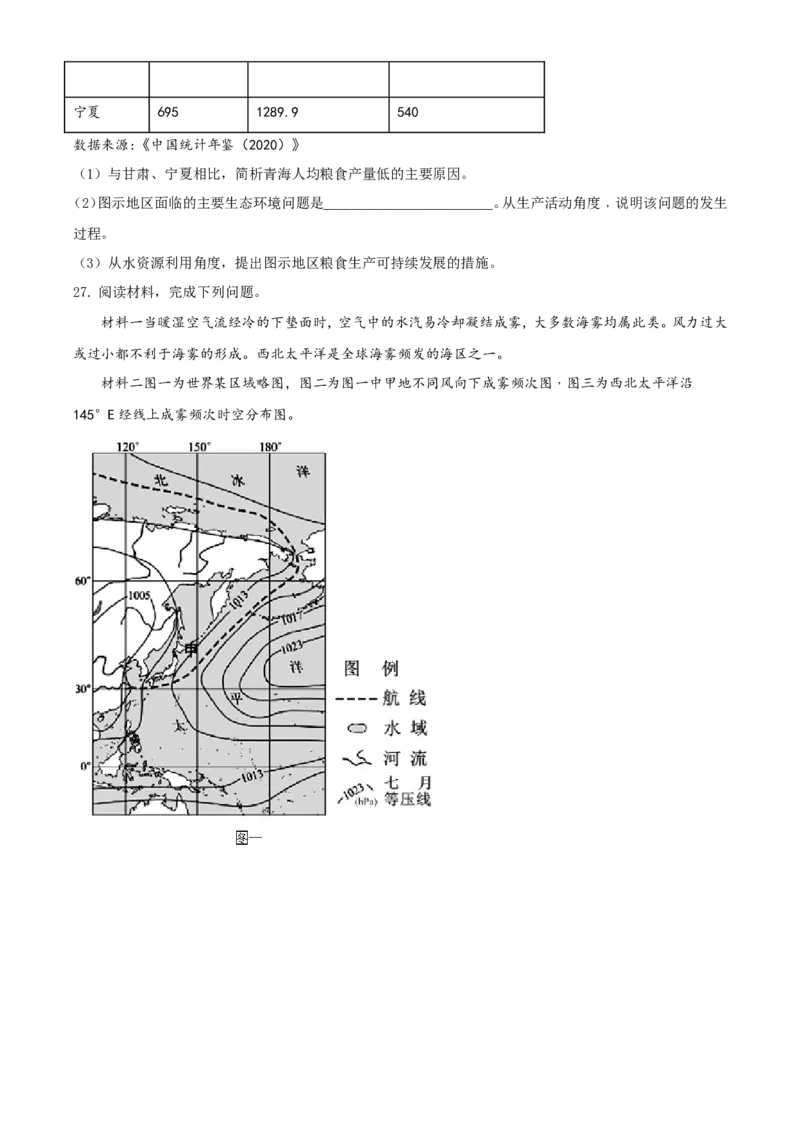 2021年6月浙江省普通高校招生选考科目考试地理试题（原卷版）_全国卷+地方卷_8.地理_1.地理高考真题试卷_2021年高考-地理_2021年浙江卷&mdash;地理（6月选考）_A4Word版
