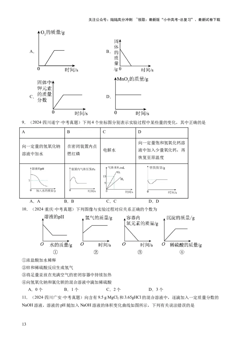 专题09坐标曲线题（原卷版）_02中考总复习（2026版更新中）_05-化学-中考总复习_2025年中考复习资料_2025年中考化学答题方法模板_专题09坐标曲线题-2025年中考化学答题方法模板