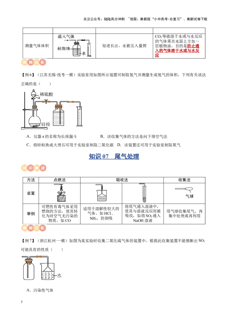 专题12常见气体的制取与净化（原卷版）_02中考总复习（2026版更新中）_05-化学-中考总复习_2024年中考复习资料_一轮复习资料_完口袋书2024年中考化学一轮复习知识清单