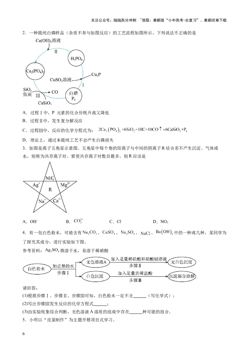 专题10常见的盐（练习）（原卷版）_02中考总复习（2026版更新中）_05-化学-中考总复习_2025年中考复习资料_2025中考化学一轮复习讲义+课件_练习_专题10常见的盐（练习）